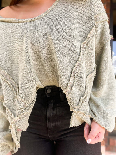 Relaxed Round Neck Knit Pullover - Sage-130 - TOPS - SWEATERS/SWEATSHIRTS-POL CLOTHING-[option4]-[option5]-[option6]-Leather & Lace Boutique Shop