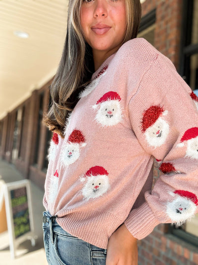 Santa Chenille Sweater - Pink-130 - TOPS - SWEATERS/SWEATSHIRTS-TRACIE'S-[option4]-[option5]-[option6]-Leather & Lace Boutique Shop