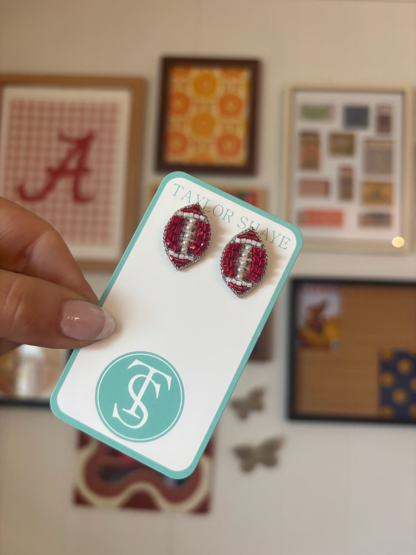 Beaded Football Studs-190 - ACCESSORIES - JEWELRY-TAYLOR SHAYE-[option4]-[option5]-[option6]-Leather & Lace Boutique Shop