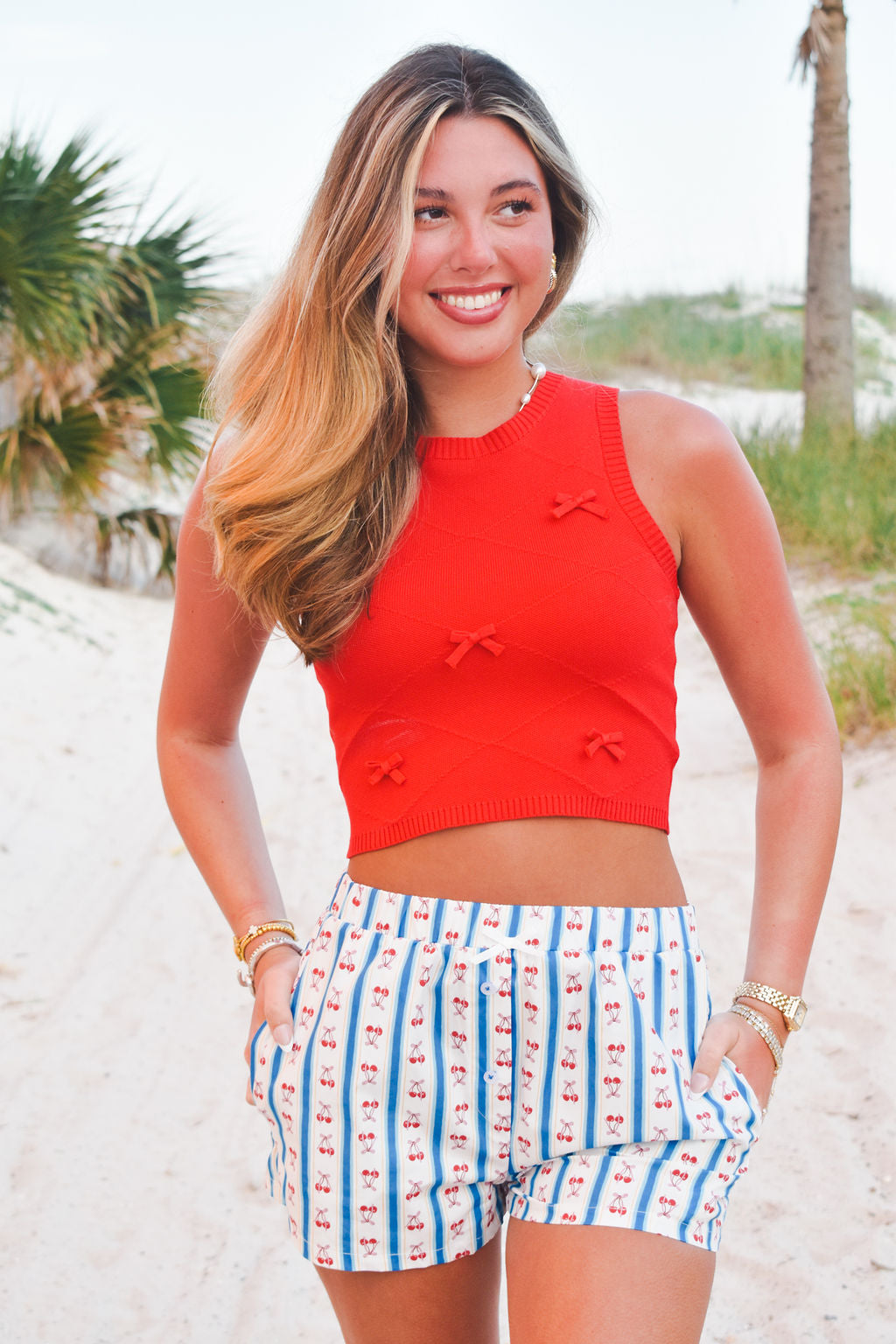Bow Detail Sleeveless Sweater- Red-100 - TOPS - SHORT SLEEVE/SLEEVELESS-BLU PEPPER-[option4]-[option5]-[option6]-Leather & Lace Boutique Shop