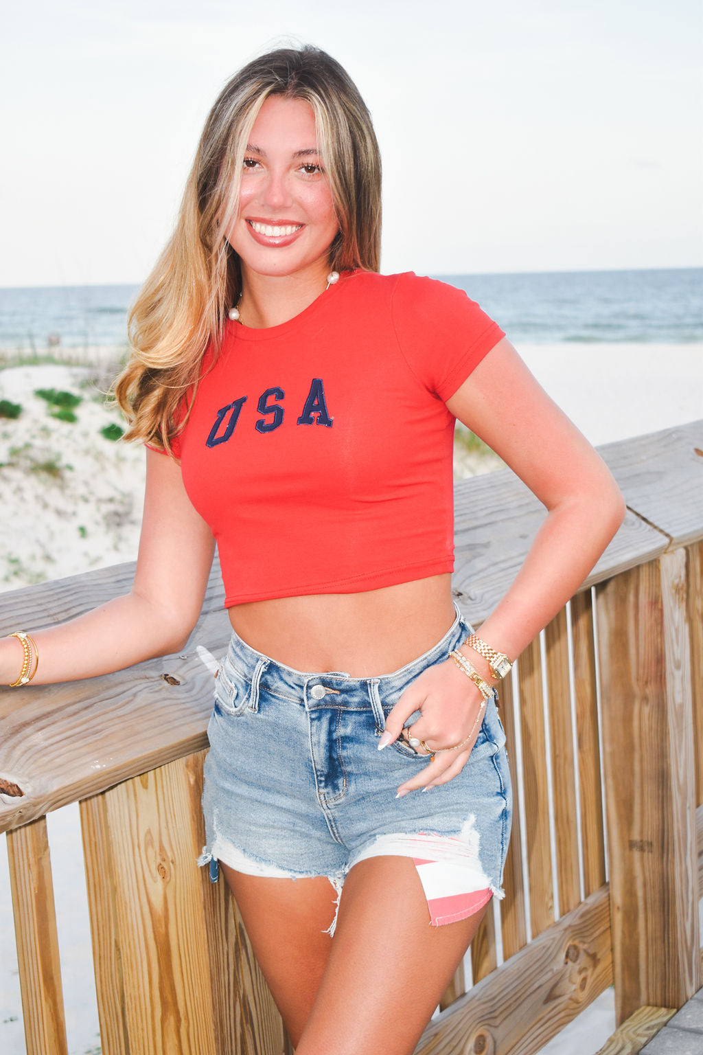USA Cropped Tee-100 - TOPS - SHORT SLEEVE/SLEEVELESS-LOVE POEM-[option4]-[option5]-[option6]-Leather & Lace Boutique Shop
