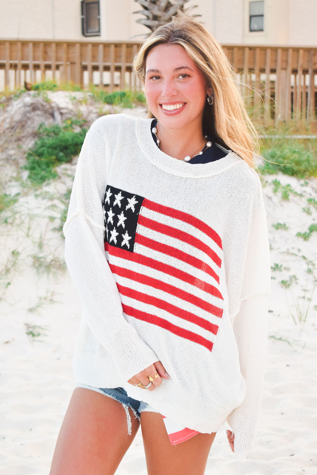 Independence Day Lightweight Pullover-130 - TOPS - SWEATERS/SWEATSHIRTS-WHITE BIRCH-[option4]-[option5]-[option6]-Leather & Lace Boutique Shop