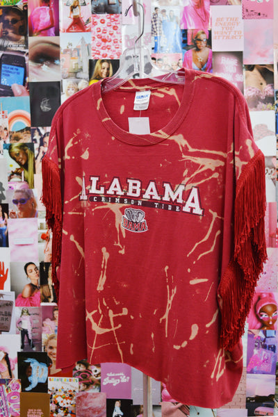 Repurposed Alabama Tee w/ Fringe (size XL)-210 - DROPSHIP TOPS-MKD DS-[option4]-[option5]-[option6]-Leather & Lace Boutique Shop