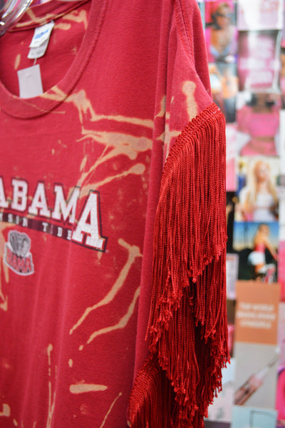 Repurposed Alabama Tee w/ Fringe (size XL)-210 - DROPSHIP TOPS-MKD DS-[option4]-[option5]-[option6]-Leather & Lace Boutique Shop