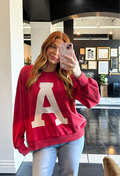 Vintage Wash Letterman Crewneck-130 - TOPS - SWEATERS/SWEATSHIRTS-LEATHER & LACE-[option4]-[option5]-[option6]-Leather & Lace Boutique Shop