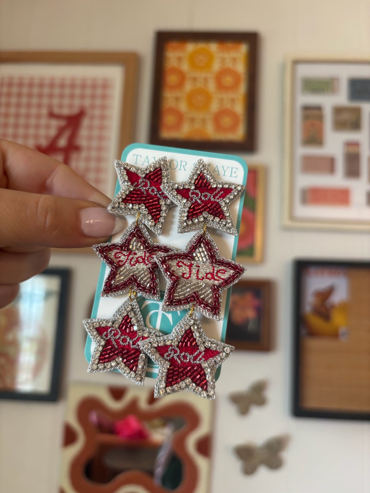 Alabama Roll Tide Star Dangles-190 - ACCESSORIES - JEWELRY-TAYLOR SHAYE-[option4]-[option5]-[option6]-Leather & Lace Boutique Shop