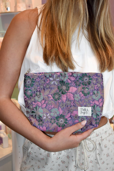 Brocade Makeup Bag - Violet Flora-250 - TMLL Beauty Co - Makeup-TMLL Beauty Co-[option4]-[option5]-[option6]-Leather & Lace Boutique Shop