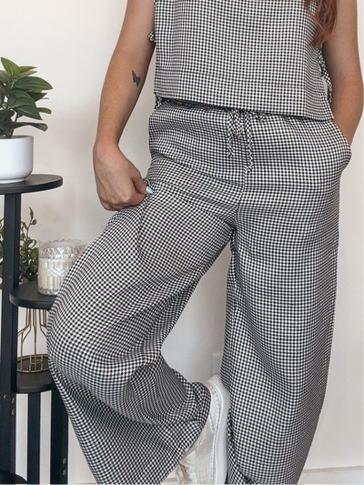 Houndstooth Wide Leg Trousers