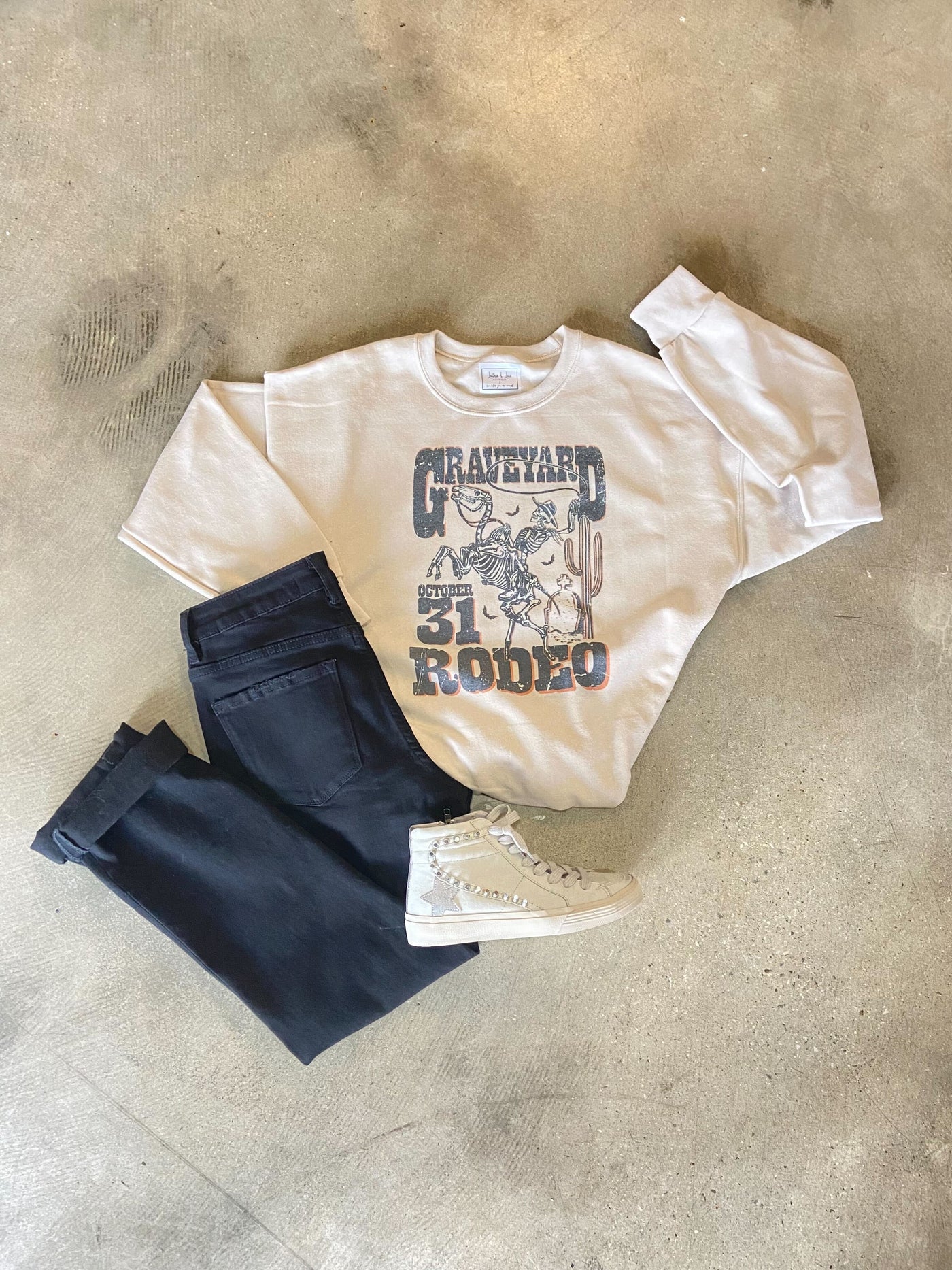 Graveyard Rodeo Graphic Sweatshirt-135 - DEMAND GRAPHIC-LEATHER & LACE-[option4]-[option5]-[option6]-Leather & Lace Boutique Shop