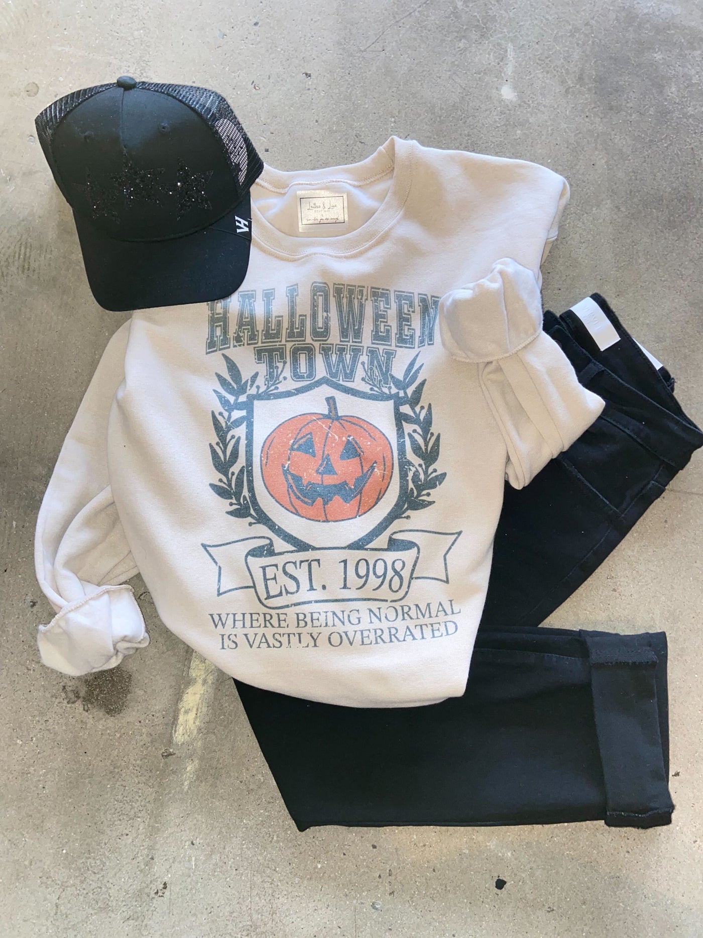 Halloween Town Graphic Sweatshirt-135 - DEMAND GRAPHIC-LEATHER & LACE-[option4]-[option5]-[option6]-Leather & Lace Boutique Shop