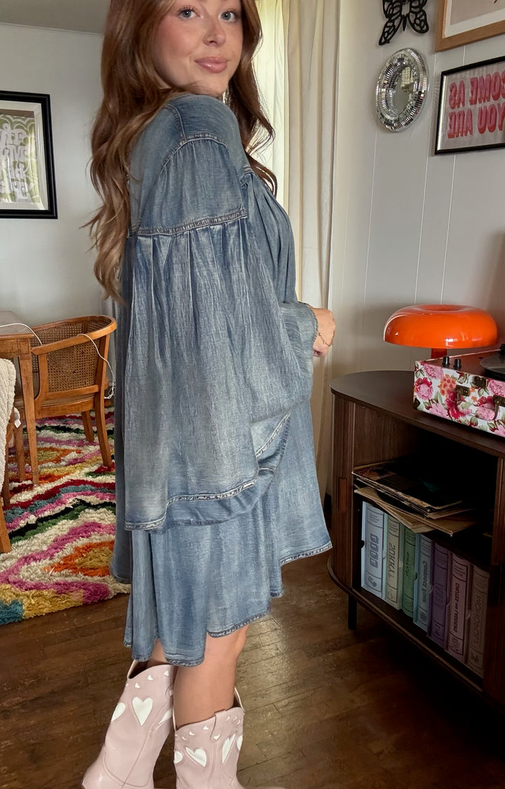 Pleated Together Denim Dress