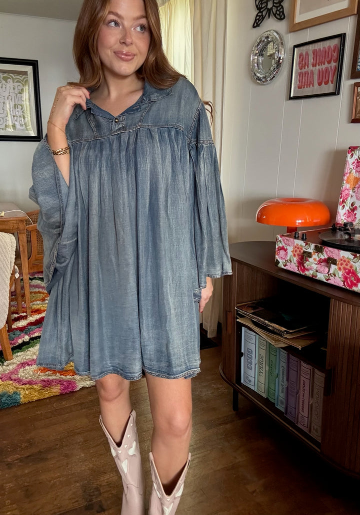 Pleated Together Denim Dress