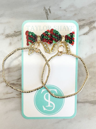 Rhinestone Bow Hoops- Red/Green-190 - ACCESSORIES - JEWELRY-TAYLOR SHAYE-[option4]-[option5]-[option6]-Leather & Lace Boutique Shop