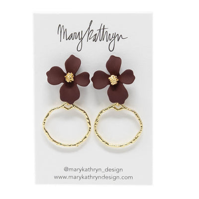 Burgundy Lillian Flower Drop Earrings-210 - ACCESSORIES DROPSHIP-MKD DS-[option4]-[option5]-[option6]-Leather & Lace Boutique Shop