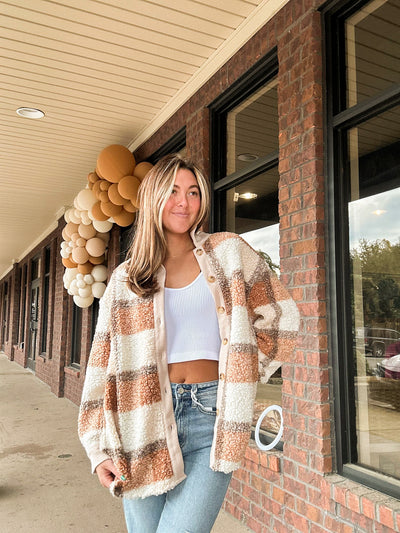 Mocha Sherpa Jacket-140 - TOPS - LAYERS/OUTERWEAR-FIRST LOVE-[option4]-[option5]-[option6]-Leather & Lace Boutique Shop