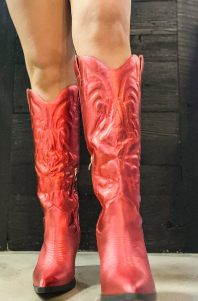 Red Hot Metallic Cowgirl Boots-180 - SHOES-ARIZONA-[option4]-[option5]-[option6]-Leather & Lace Boutique Shop