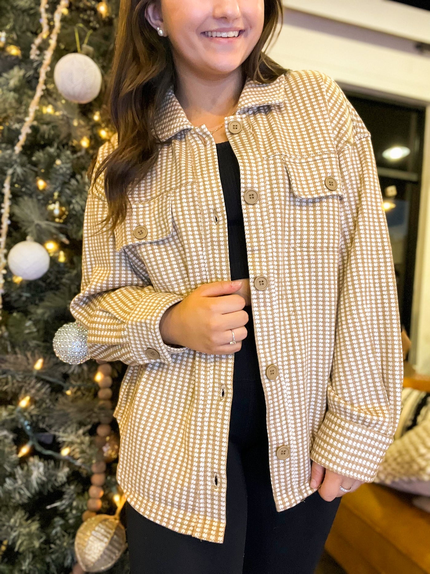 Coffee & Cream Check Shacket-140 - TOPS - LAYERS/OUTERWEAR-VERY J-[option4]-[option5]-[option6]-Leather & Lace Boutique Shop