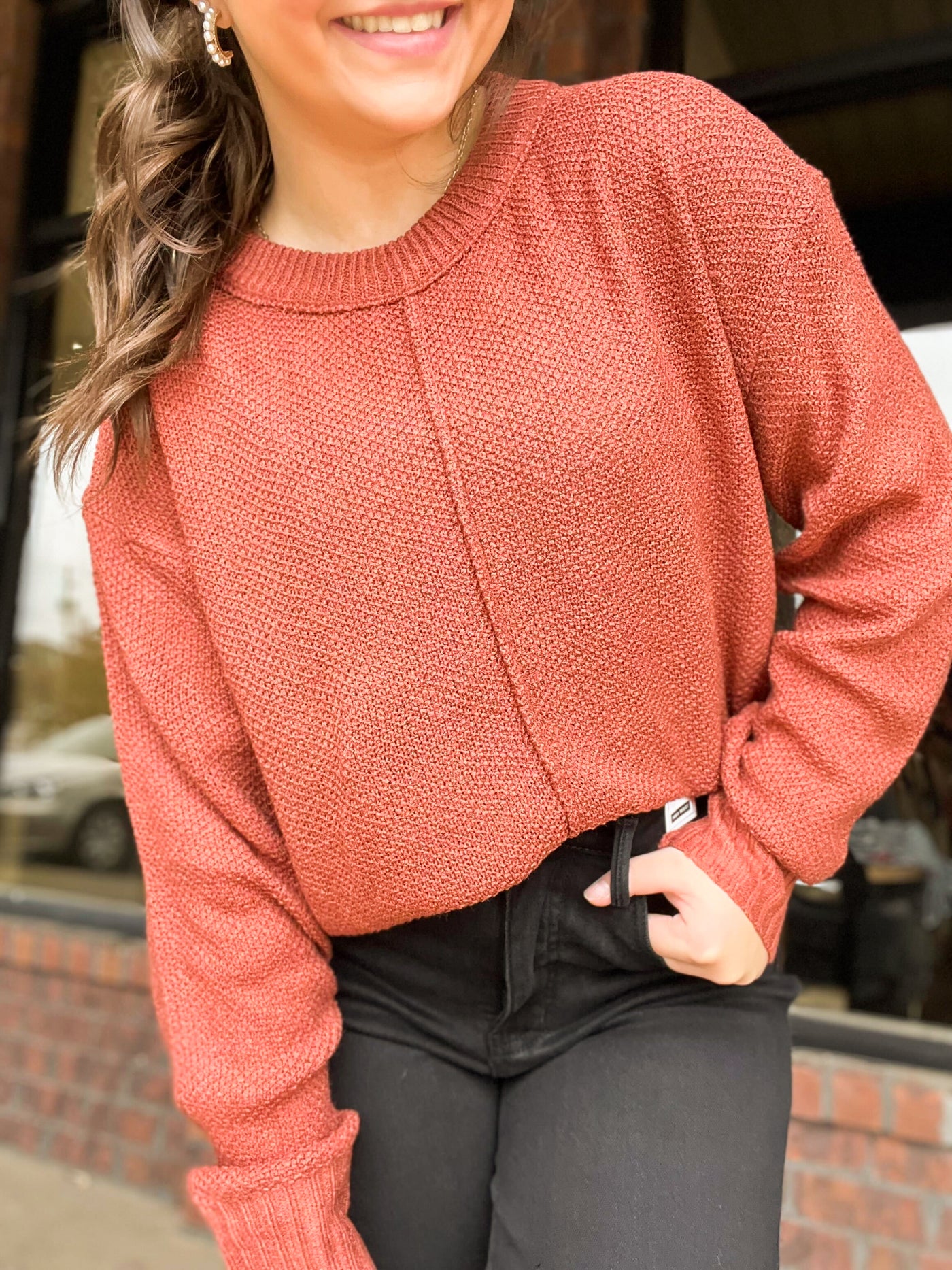 Shoreline Sweater - Brick-130 - TOPS - SWEATERS/SWEATSHIRTS-BE COOL-[option4]-[option5]-[option6]-Leather & Lace Boutique Shop