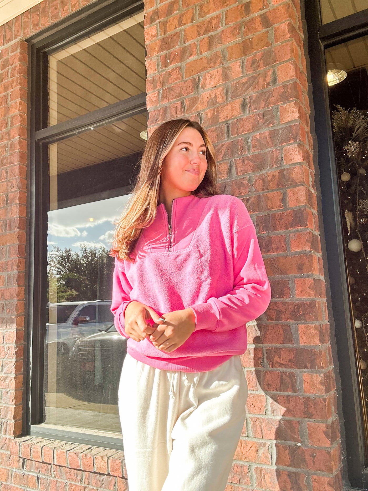 Winter Brights Quarter Zip- Pink-140 - TOPS - LAYERS/OUTERWEAR-TCEC-[option4]-[option5]-[option6]-Leather & Lace Boutique Shop