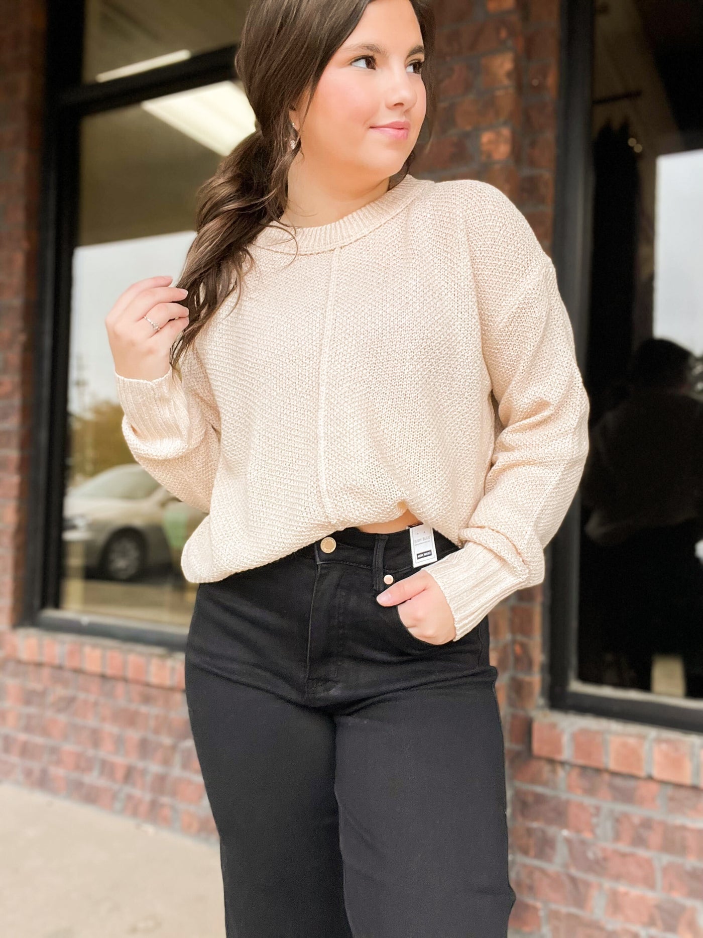 Shoreline Sweater- Cream-130 - TOPS - SWEATERS/SWEATSHIRTS-BE COOL-[option4]-[option5]-[option6]-Leather & Lace Boutique Shop