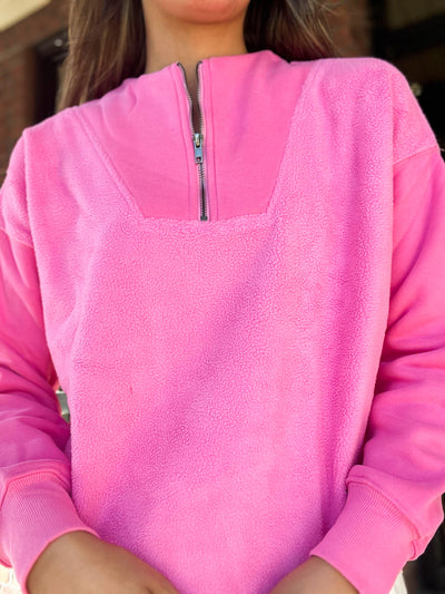 Winter Brights Quarter Zip- Pink-140 - TOPS - LAYERS/OUTERWEAR-TCEC-[option4]-[option5]-[option6]-Leather & Lace Boutique Shop