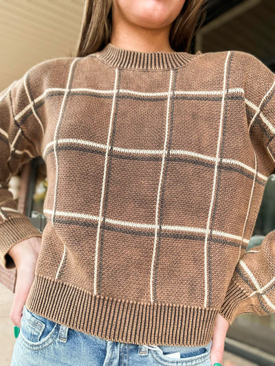 Wrap Me Up Plaid Sweater- Mocha-130 - TOPS - SWEATERS/SWEATSHIRTS-AKAIV-[option4]-[option5]-[option6]-Leather & Lace Boutique Shop