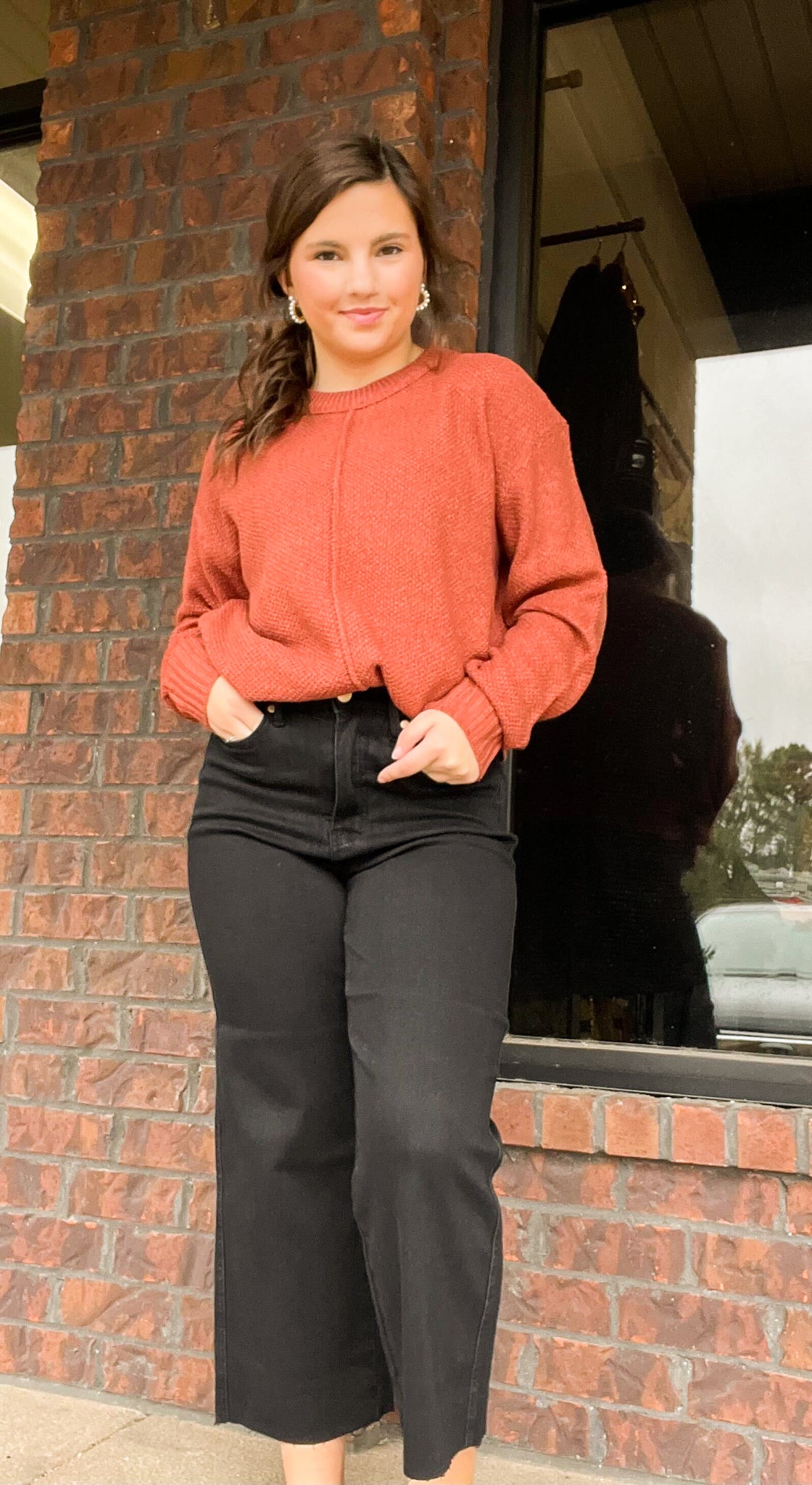 Shoreline Sweater - Brick-130 - TOPS - SWEATERS/SWEATSHIRTS-BE COOL-[option4]-[option5]-[option6]-Leather & Lace Boutique Shop