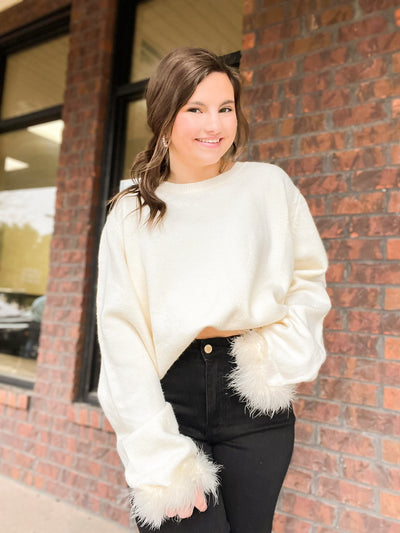 First Snowfall Fur Sleeve Top-110 - TOPS - LONG SLEEVE-KLESIS-[option4]-[option5]-[option6]-Leather & Lace Boutique Shop