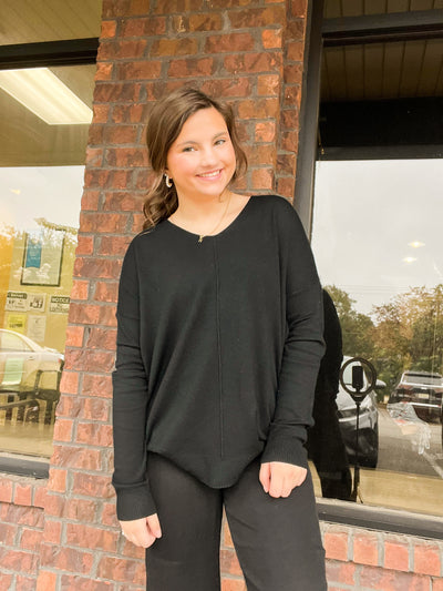 V Neck High Gauge Sweater- Black-110 - TOPS - LONG SLEEVE-TEA AND ROSE-[option4]-[option5]-[option6]-Leather & Lace Boutique Shop
