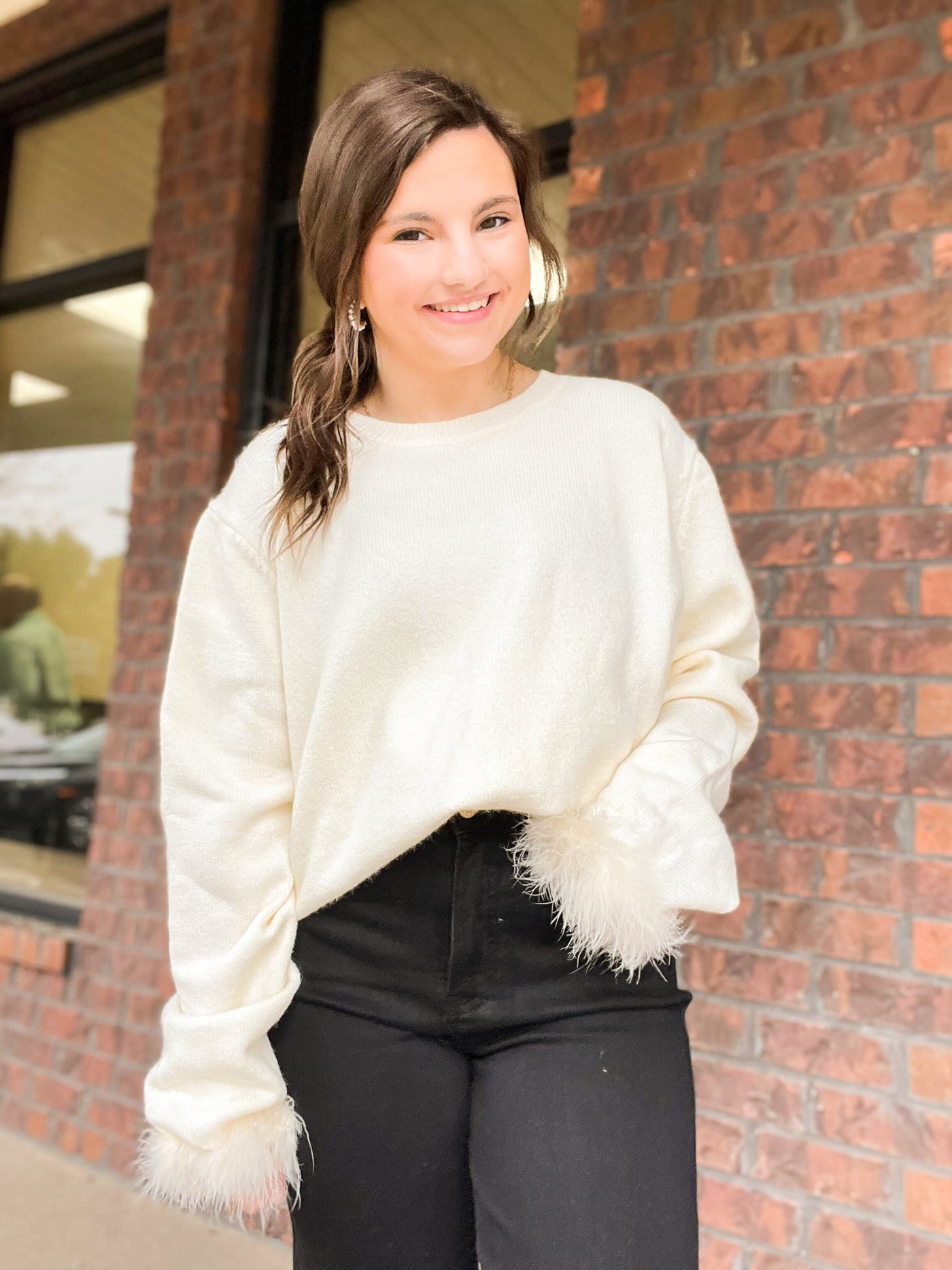 First Snowfall Fur Sleeve Top-110 - TOPS - LONG SLEEVE-KLESIS-[option4]-[option5]-[option6]-Leather & Lace Boutique Shop