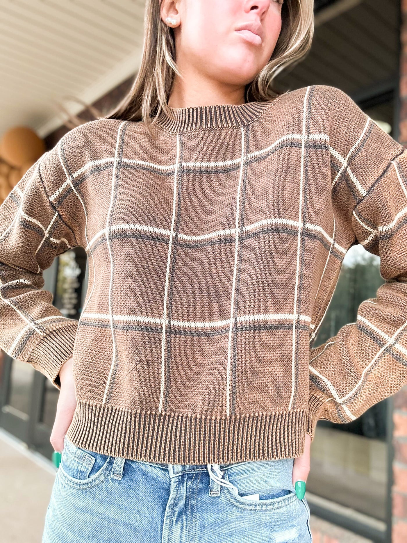 Wrap Me Up Plaid Sweater- Mocha-130 - TOPS - SWEATERS/SWEATSHIRTS-AKAIV-[option4]-[option5]-[option6]-Leather & Lace Boutique Shop