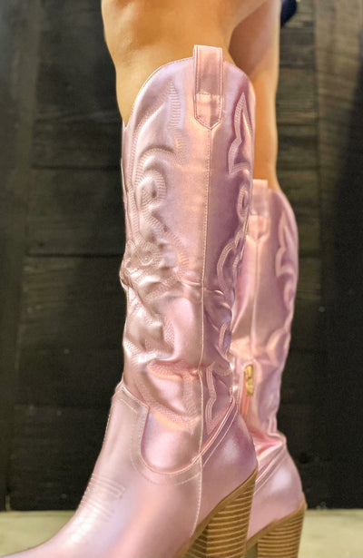 Bubblegum Pink Metallic Cowgirl Boots-180 - SHOES-ARIZONA-[option4]-[option5]-[option6]-Leather & Lace Boutique Shop