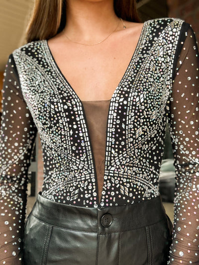 When I Walk in The Room Rhinestone Bodysuit-110 - TOPS - LONG SLEEVE-BANJUL-[option4]-[option5]-[option6]-Leather & Lace Boutique Shop