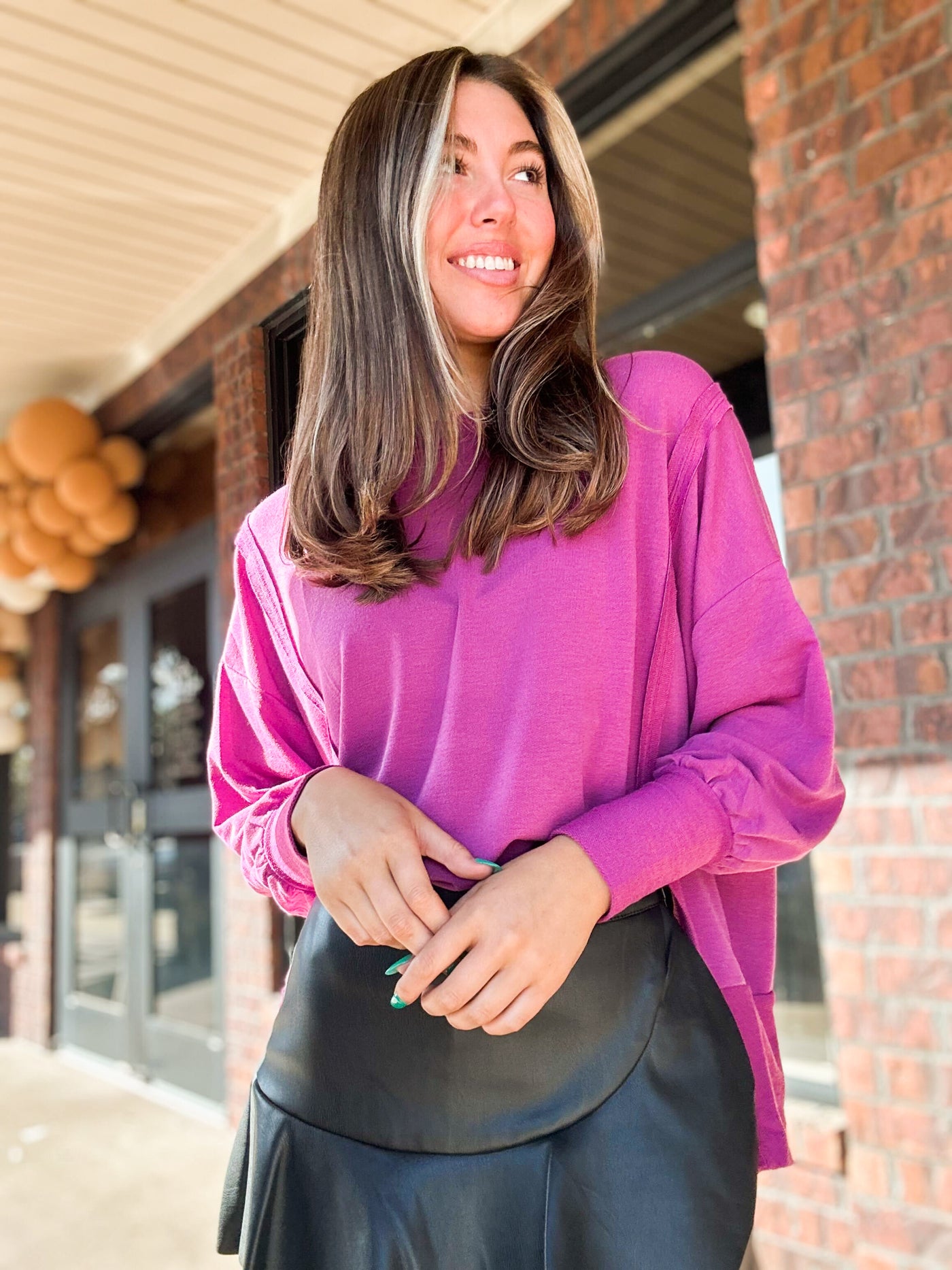 Simple & Sweet Split Hem Pullover- Magenta-130 - TOPS - SWEATERS/SWEATSHIRTS-CES FEMME-[option4]-[option5]-[option6]-Leather & Lace Boutique Shop