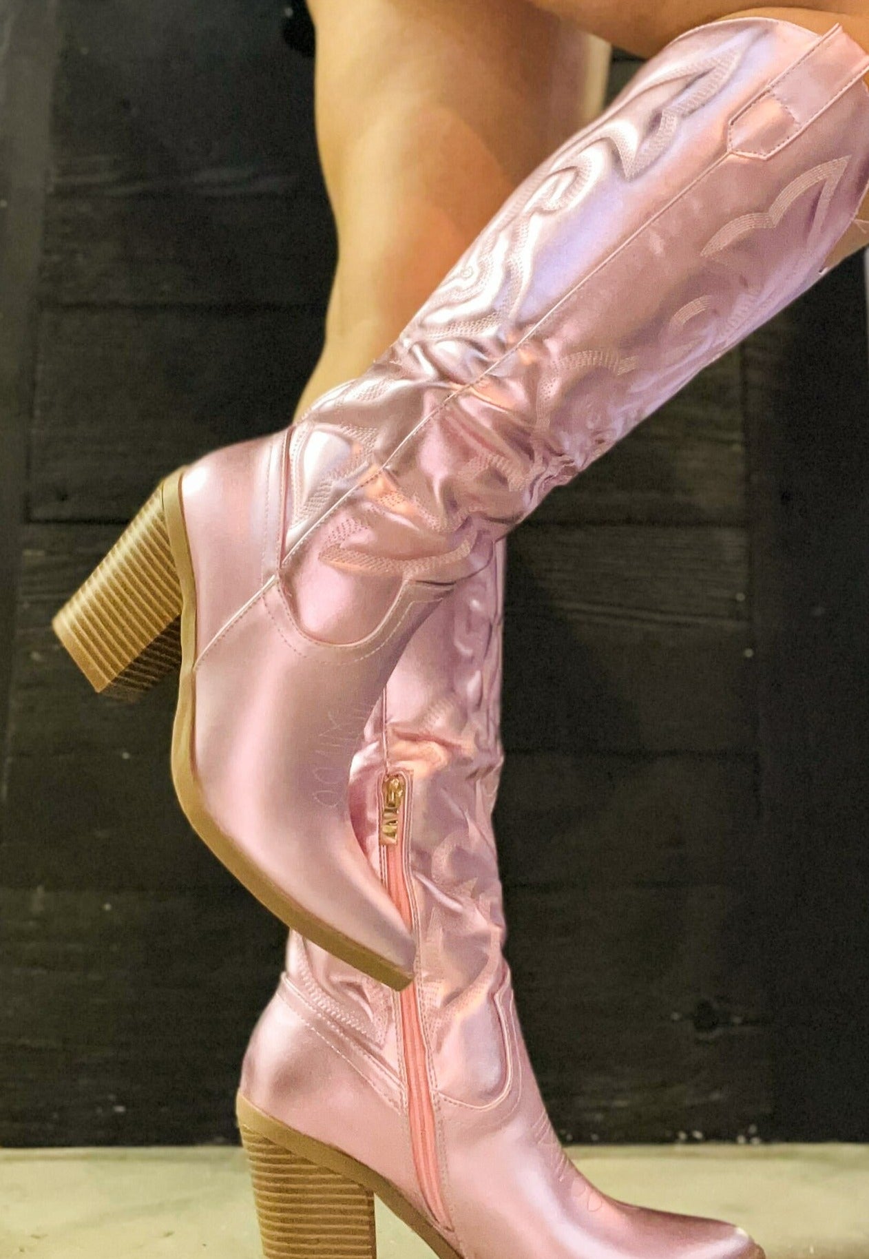 Bubblegum Pink Metallic Cowgirl Boots-180 - SHOES-ARIZONA-[option4]-[option5]-[option6]-Leather & Lace Boutique Shop