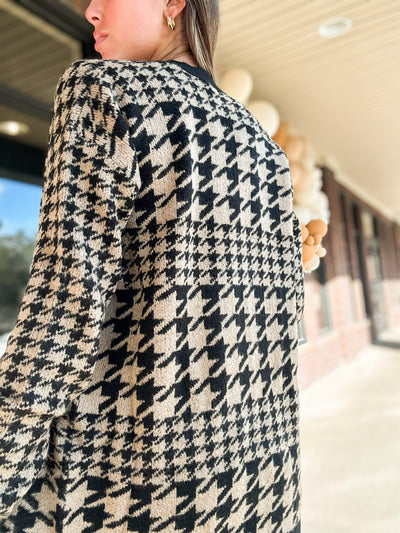 Neutrals Houndstooth Cardigan-140 - TOPS - LAYERS/OUTERWEAR-MYSTREE-[option4]-[option5]-[option6]-Leather & Lace Boutique Shop