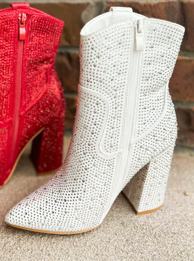 White Knight Rhinestone Booties-180 - SHOES-FOREVER LINK-[option4]-[option5]-[option6]-Leather & Lace Boutique Shop