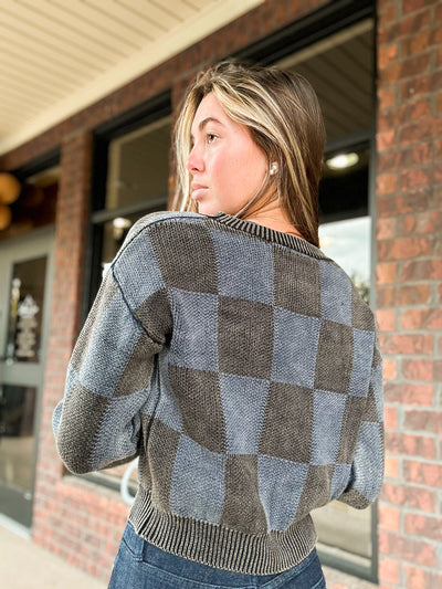 Staying In Checkered Sweater-130 - TOPS - SWEATERS/SWEATSHIRTS-AKAIV-[option4]-[option5]-[option6]-Leather & Lace Boutique Shop