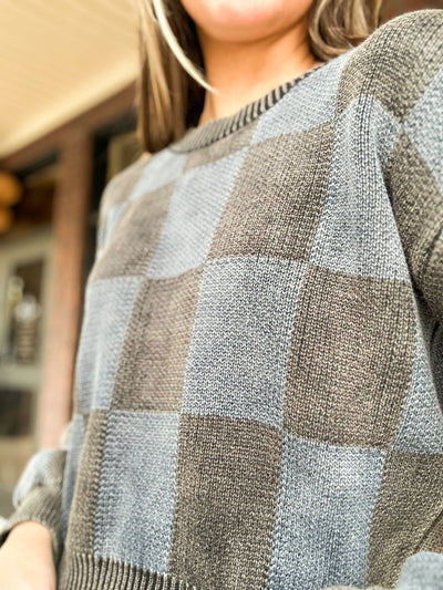 Staying In Checkered Sweater-130 - TOPS - SWEATERS/SWEATSHIRTS-AKAIV-[option4]-[option5]-[option6]-Leather & Lace Boutique Shop