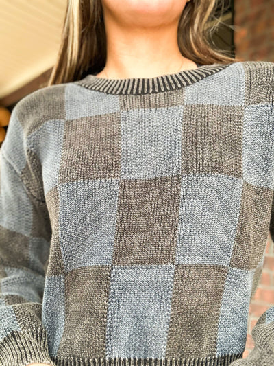 Staying In Checkered Sweater-130 - TOPS - SWEATERS/SWEATSHIRTS-AKAIV-[option4]-[option5]-[option6]-Leather & Lace Boutique Shop