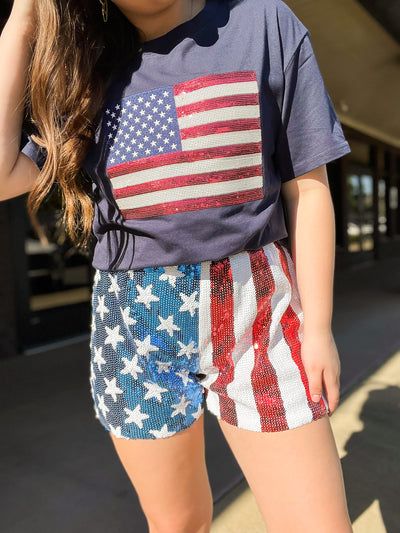 American Flag Sequin Shorts-160 - BOTTOMS - OTHER-WHY DRESS-[option4]-[option5]-[option6]-Leather & Lace Boutique Shop