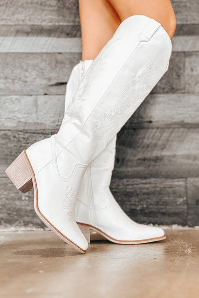 Nashville Night Out White Cowgirl Boots-180 - SHOES-KKE ORIGINALS-[option4]-[option5]-[option6]-Leather & Lace Boutique Shop