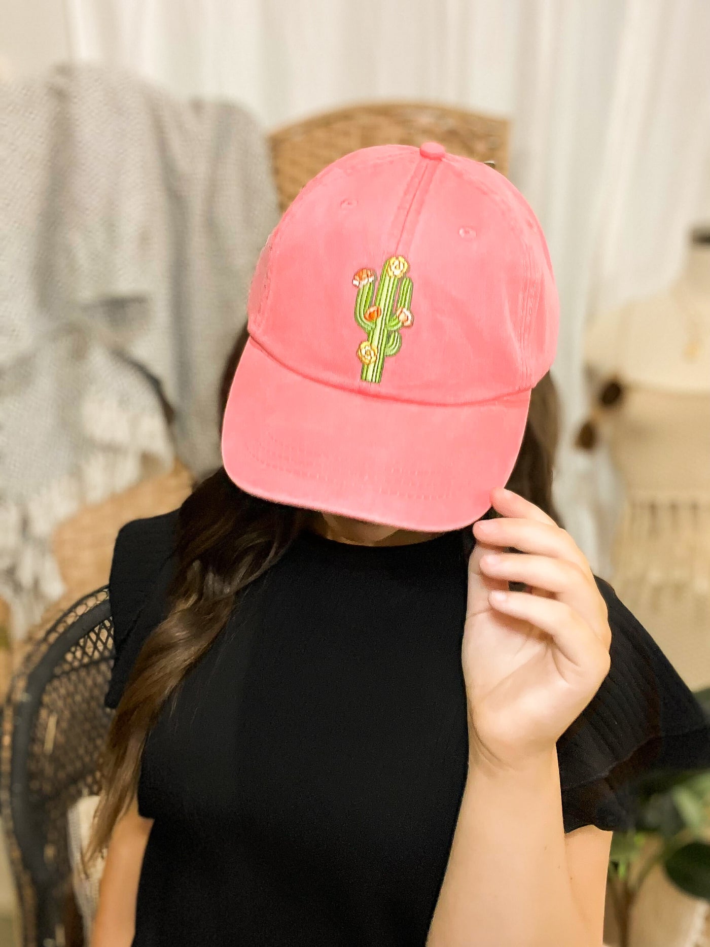 Cactus Embroidered Hat-190 - ACCESSORIES - HATS/HEADWEAR-WILDFLOWER + CO.-[option4]-[option5]-[option6]-Leather & Lace Boutique Shop