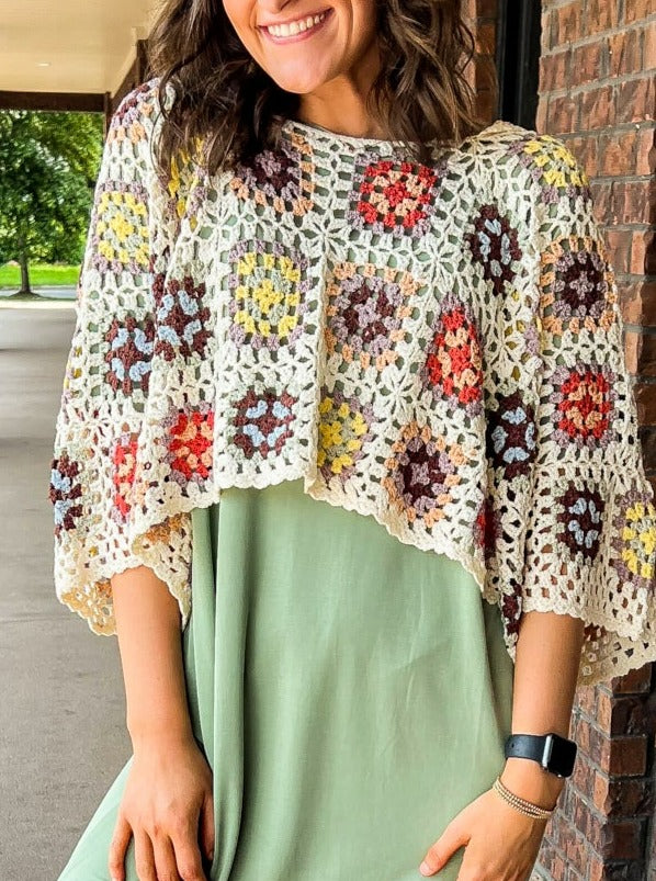 Floral Crochet Cropped Pullover-140 - TOPS - LAYERS/OUTERWEAR-POL-[option4]-[option5]-[option6]-Leather & Lace Boutique Shop