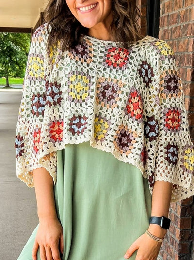 Floral Crochet Cropped Pullover-140 - TOPS - LAYERS/OUTERWEAR-POL-[option4]-[option5]-[option6]-Leather & Lace Boutique Shop