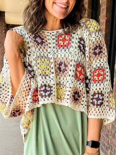 Floral Crochet Cropped Pullover-140 - TOPS - LAYERS/OUTERWEAR-POL-[option4]-[option5]-[option6]-Leather & Lace Boutique Shop