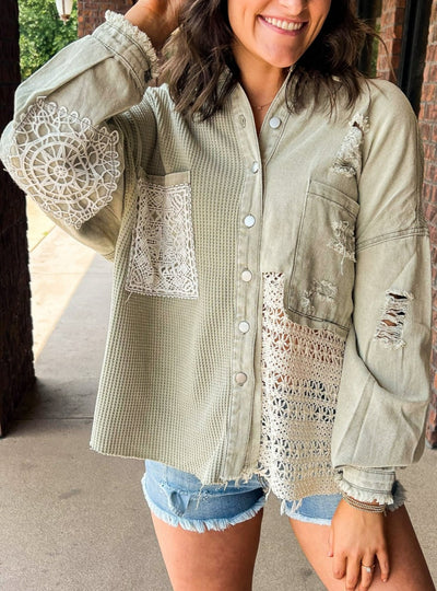 Sage Crochet Shacket-140 - TOPS - LAYERS/OUTERWEAR-POL-[option4]-[option5]-[option6]-Leather & Lace Boutique Shop