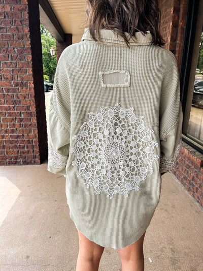 Sage Crochet Shacket-140 - TOPS - LAYERS/OUTERWEAR-POL-[option4]-[option5]-[option6]-Leather & Lace Boutique Shop