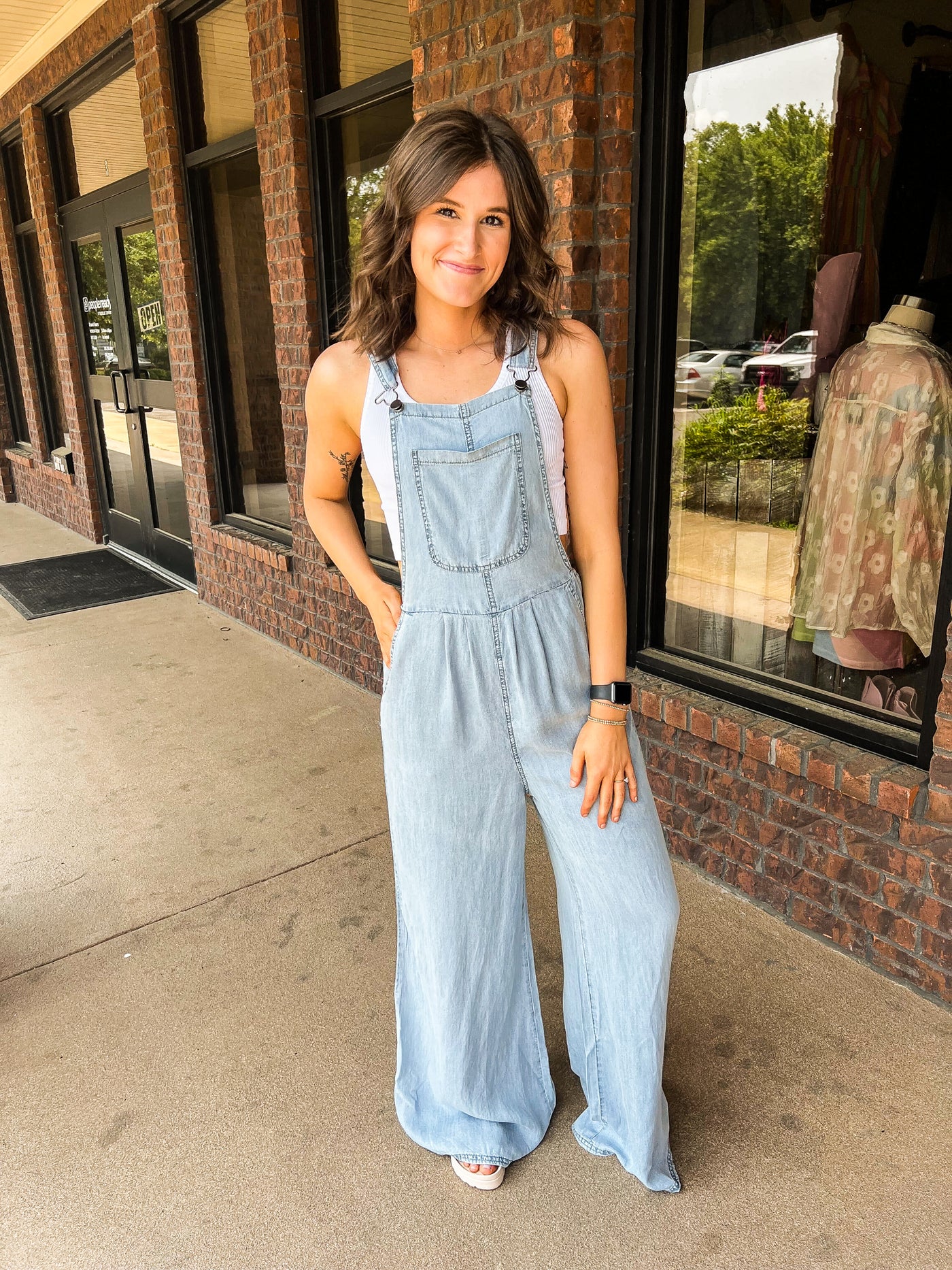Light Wash Wide Leg Overalls-170 - DRESSES / ROMPERS / SETS-CEZELE-[option4]-[option5]-[option6]-Leather & Lace Boutique Shop