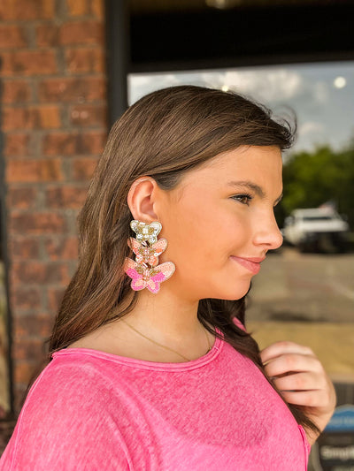 Triple Butterfly Beaded Drops-190 - ACCESSORIES - JEWELRY-LEATHER & LACE-[option4]-[option5]-[option6]-Leather & Lace Boutique Shop